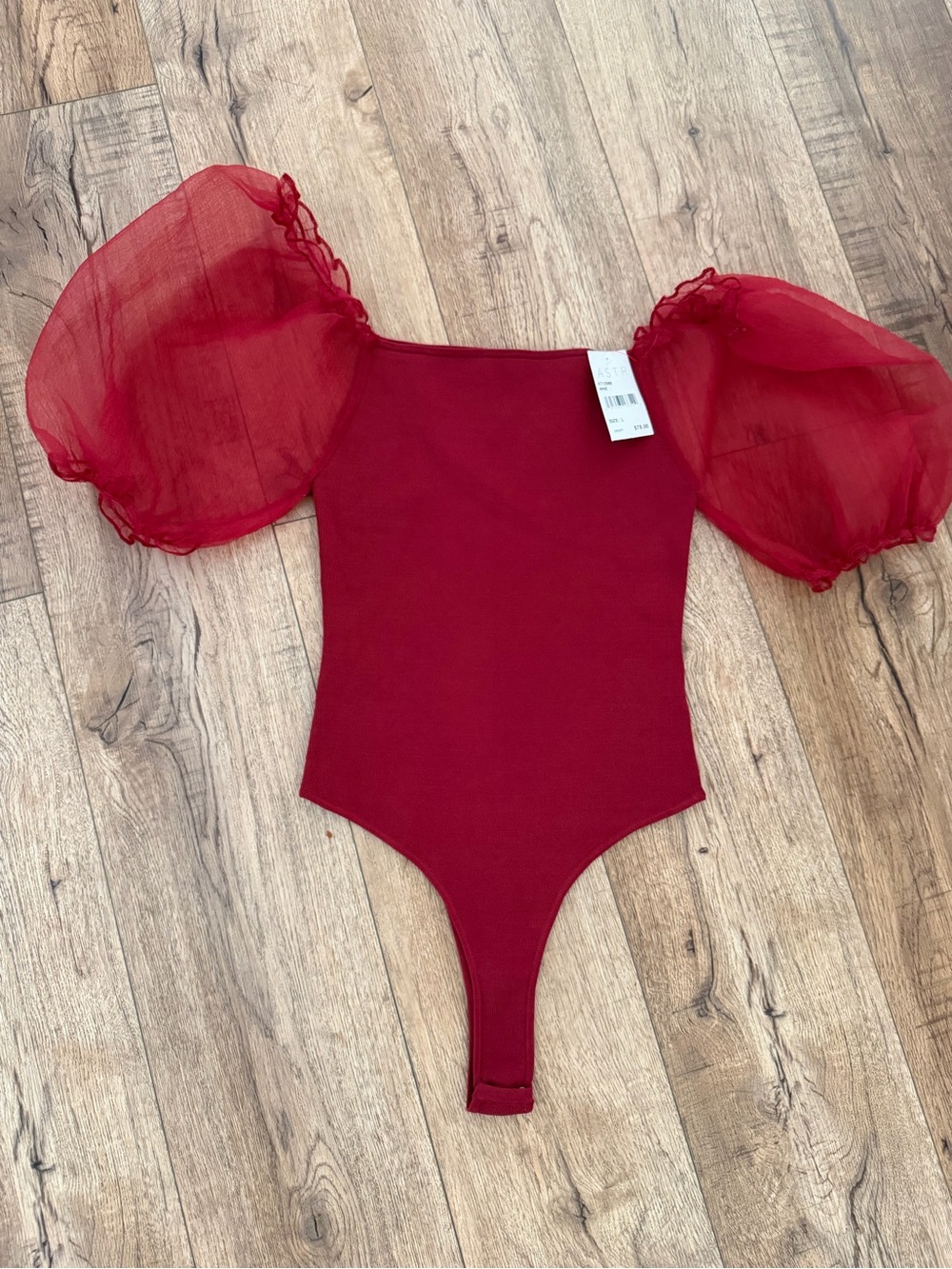 Astr Red Puff-Sleeve Square Neck Bodysuit